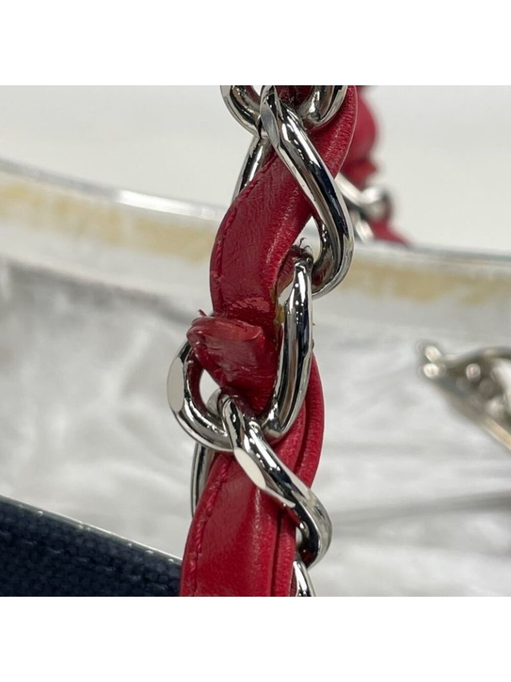 Chanel CC Logo Chain Tote No5 Choco Bar Canvas Navy Silver - Picture 6 of 10